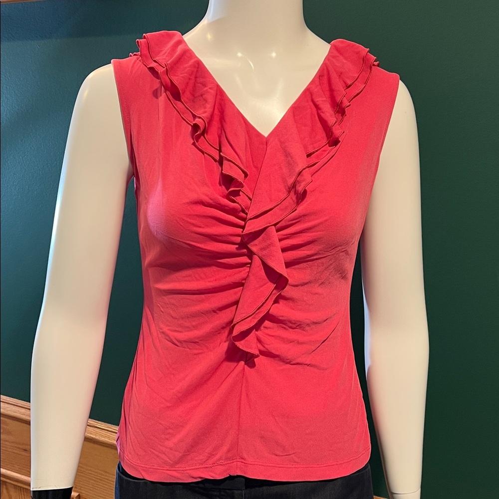 Lafayette 148 Silk Sleeveless Ruffle Front Blouse